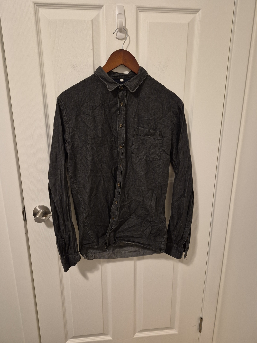 Men's Dark Gray Button-Up Denim Jacket Shirt